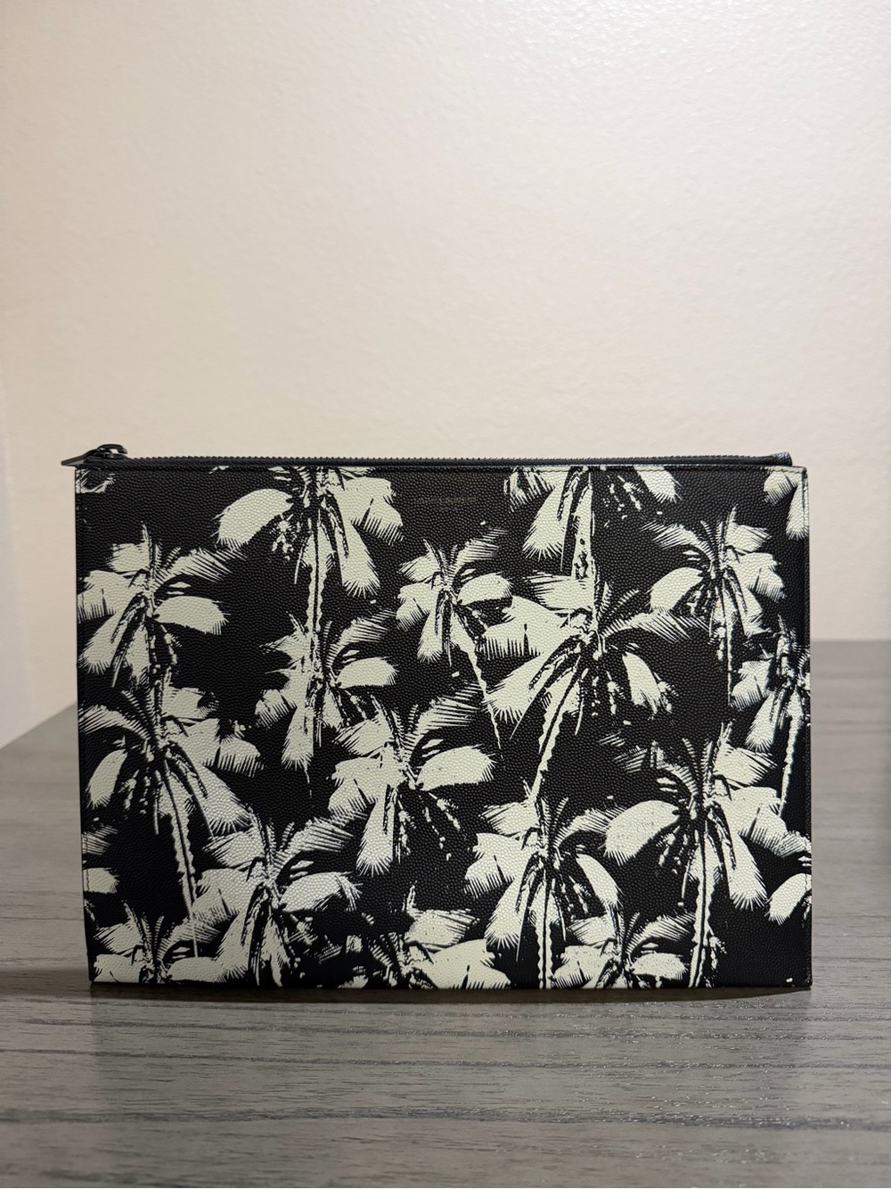 Saint Laurent Paris Men's Black & White Palm-Print Travel Pouch
